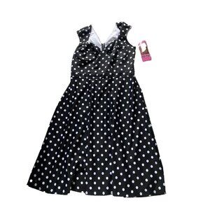 Bettie Page Dress Retro Pinup Polkadot 20W Black White Fit & Flare
